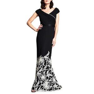 Tadashi Shoji Black Maxi Dress with White Floral Design